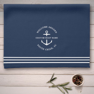 Modern Nautical Custom Boat Name Anchor Welcome Kitchen Towel