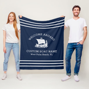 Modern Nautical Custom Boat Name & Ship Logo Fleece Blanket