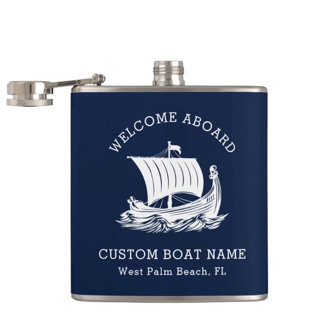 Modern Nautical Custom Boat Name & Ship Logo Hip Flask (Opened)