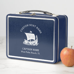 Modern Nautical Custom Boat Name & Ship Logo Metal Lunch Box