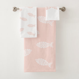 Modern nautical fish pattern PINK Bath Towel Set