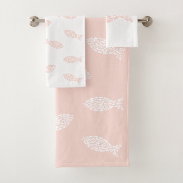 Modern nautical fish pattern PINK Bath Towel Set (Insitu)