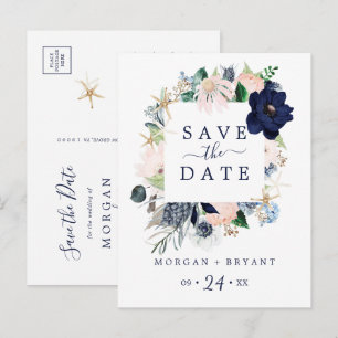 Modern Nautical   Floral Save the Date Postcard