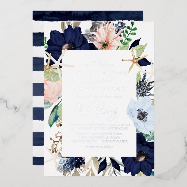 Modern Nautical Floral | Silver Foil Wedding (Front/Back)