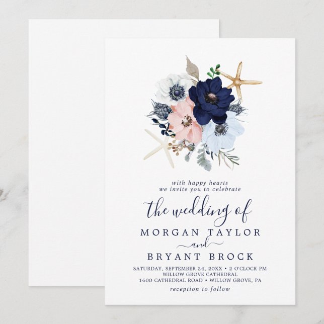 Modern Nautical | Floral The Wedding Of Invitation (Front/Back)