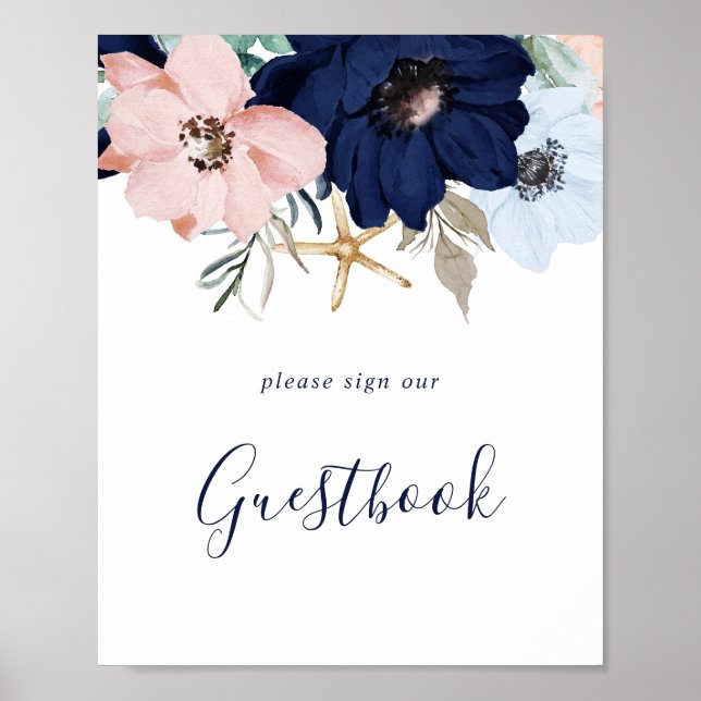 Modern Nautical | Floral Wedding Guestbook Sign (Front)