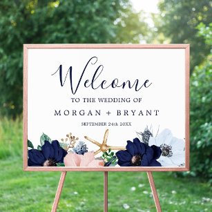 Modern Nautical   Floral Wedding Large Welcome Poster
