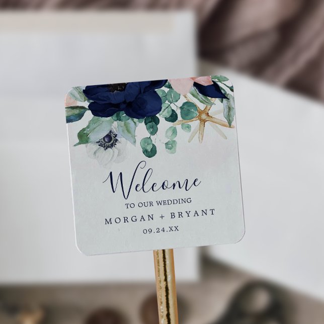 Modern Nautical | Floral Wedding Welcome Square Sticker (Creator Uploaded)