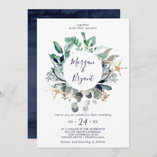 Modern Nautical   Greenery All In One Wedding Invitation