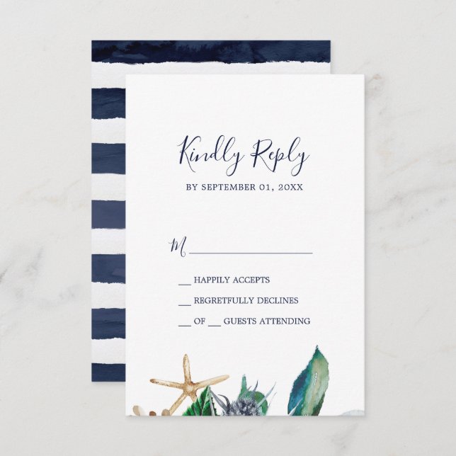 Modern Nautical | Greenery and Stripes RSVP Card (Front/Back)