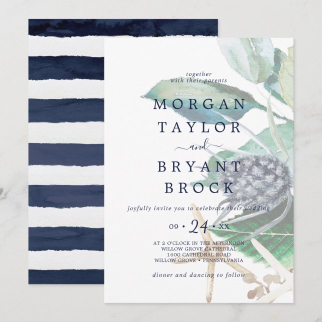 Modern Nautical | Greenery Faded Wedding Invitation (Front/Back)