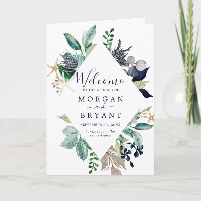 Modern Nautical | Greenery Folded Wedding Program (Front)