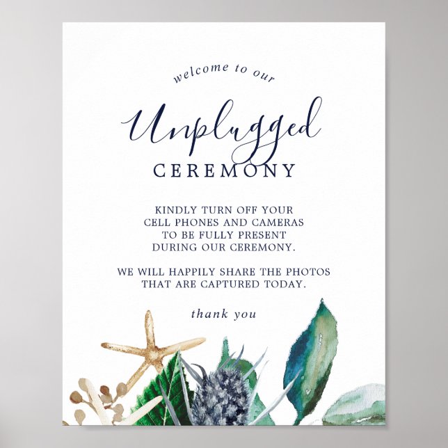 Modern Nautical | Greenery Unplugged Ceremony Sign (Front)