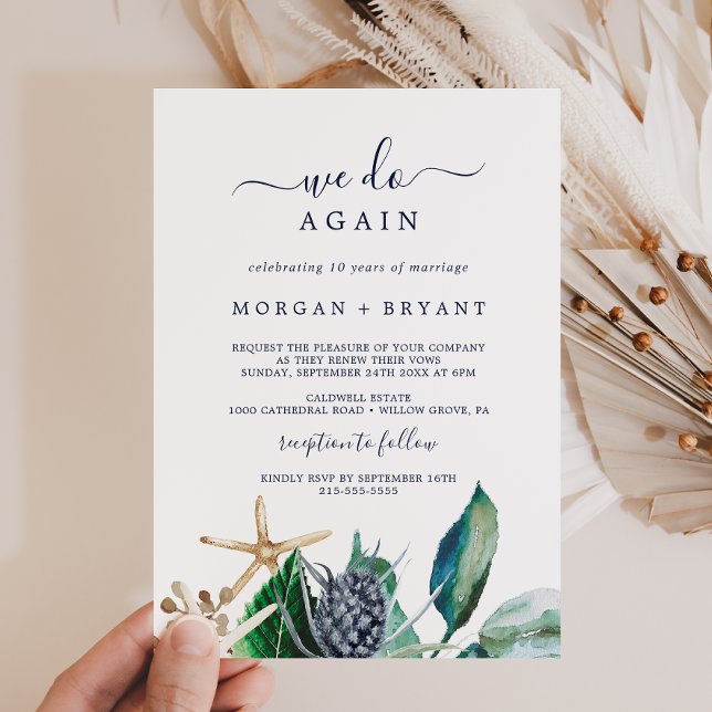 Modern Nautical | Greenery We Do Again Vow Renewal Invitation (Creator Uploaded)