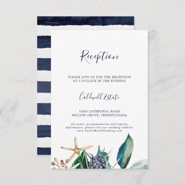 Modern Nautical | Greenery Wedding Reception Enclosure Card (Front/Back)