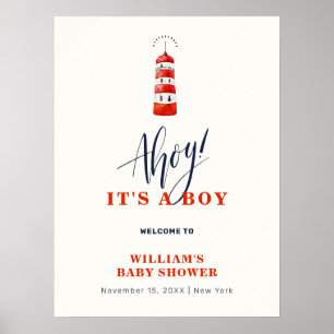 Modern Nautical Lighthouse Baby Shower Welcome Poster