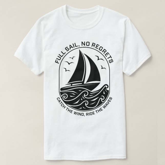 Modern Nautical Logo with Sailboat Scene T-Shirt (Design Front)