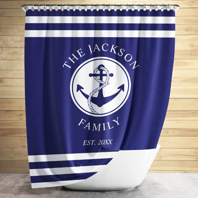 Modern Nautical Navy Blue (Modern Nautical Navy Blue Shower Curtain)