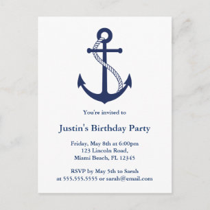 Modern Nautical Navy Blue Anchor invitations