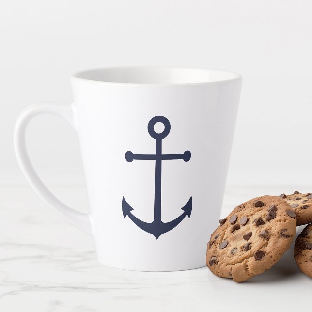 Modern Nautical Navy Blue Anchor Latte Mug (Creator Uploaded)