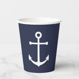 Modern Nautical Navy Blue Anchor Paper Cups