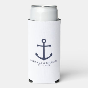 Modern Nautical Navy Blue Anchor Wedding Favour Ca Seltzer Can Cooler