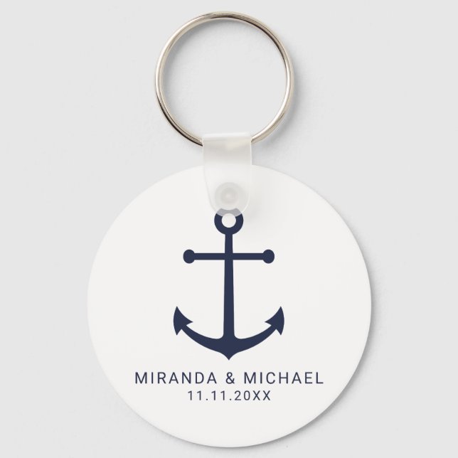 Modern Nautical Navy Blue Anchor Wedding Favour Keychain (Front)