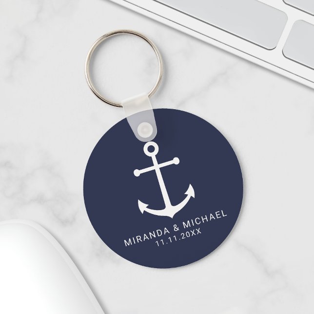 Modern Nautical Navy Blue Anchor Wedding Favour Keychain (Creator Uploaded)