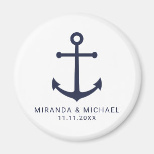 Modern Nautical Navy Blue Anchor Wedding Favour Magnet