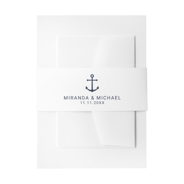Modern Nautical Navy Blue Anchor Wedding Invitation Belly Band (Front Example)