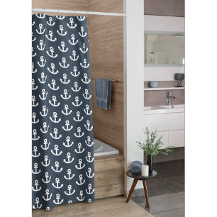 Modern Nautical Navy Blue and White Anchor Pattern