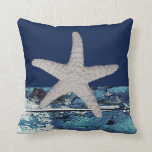 Modern Nautical Navy Blue Beach Starfish Throw Pillow
