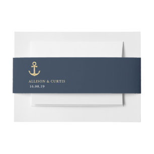 modern nautical navy blue belly band invitation belly band