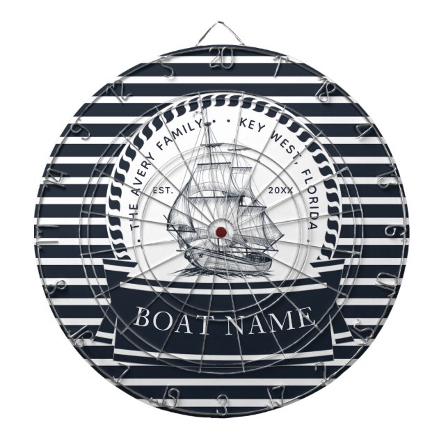 Modern Nautical Navy Blue Personalized Dartboard (Front)