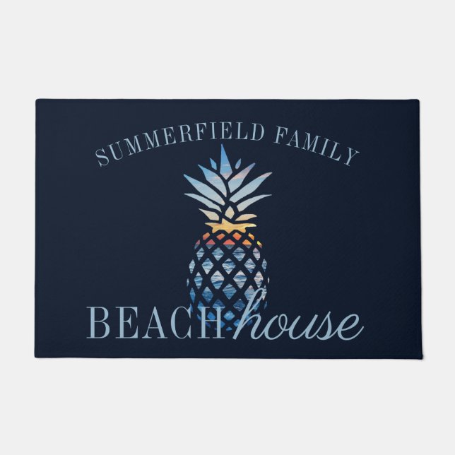 Modern Nautical Personalized Beach House Family Doormat (Front)