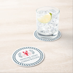 Modern Nautical Personalized Wedding Round Paper Coaster
