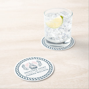 Modern Nautical Personalized Wedding Round Paper Coaster