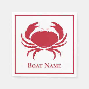 Modern Nautical Red Crab on White Design Napkin