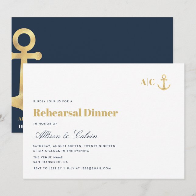 modern nautical rehearsal dinner invitation (Front/Back)
