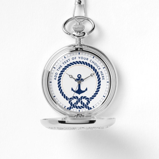 Modern Nautical Rope & Anchor Custom Text Pocket Watch (Front)