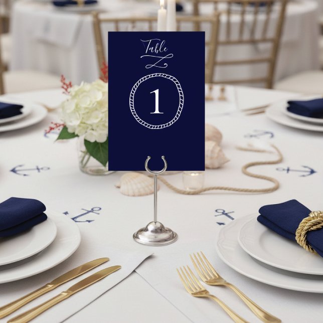 Modern Nautical Rope Navy Blue Wedding Table Number (Creator Uploaded)