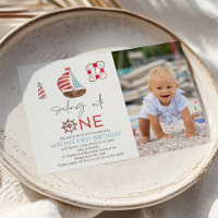 Modern Nautical Sailing Into One 1st Birthday
