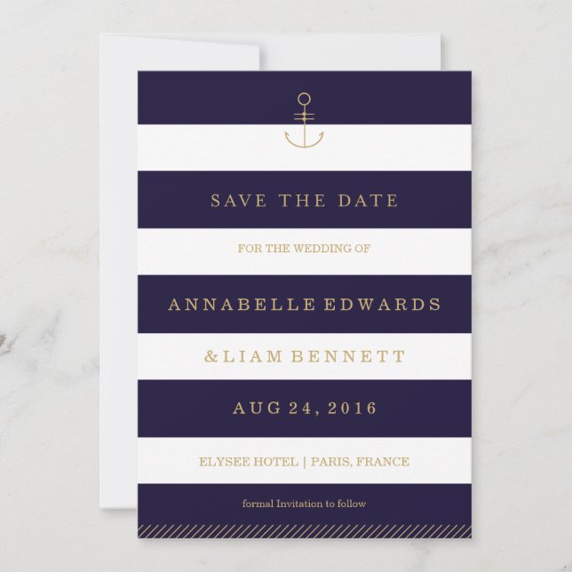 Modern nautical save the date card (Front)
