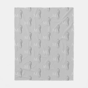 Modern Nautical Seahorse Bathroom Marine Grey  Fleece Blanket