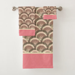 Modern Nautical Seashell Coral Shell Beach Bath Towel Set