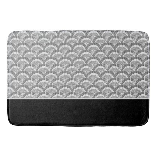 Modern Nautical Seashell Grey Shells Black  Bath Mat (Front)