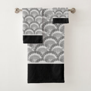 Modern Nautical Seashell Grey Shells Black Bath Towel Set