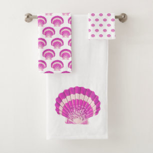 Modern Nautical Seashell Pink Shell Beach Bathroom Bath Towel Set