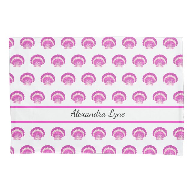 Modern Nautical Seashell Pink Shell Beach Pattern Pillowcase (Front)