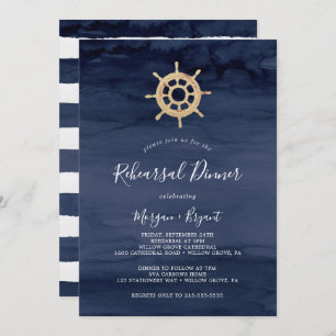 Modern Nautical Ship Helm Rehearsal Dinner Invitation